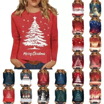 Женская модная повседневная футболка с круглым вырезом и длинным рукавом с принтом, топ XXXXXL тёмно-синий