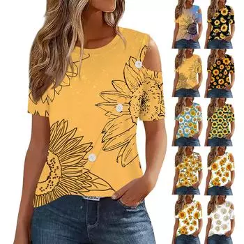 Женская модная повседневная футболка с круглым вырезом и короткими рукавами с открытыми плечами и пуговицами, топ L чёрный