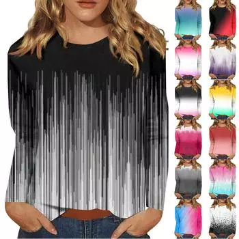 Женская модная повседневная футболка с круглым вырезом и длинным рукавом с принтом, топ M серый