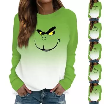 Женская модная повседневная футболка с круглым вырезом и длинным рукавом с рождественским принтом и рукавами-плунжерами XXXL