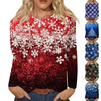 Женская модная повседневная футболка с круглым вырезом и длинными рукавами с принтом Love Print Top M синий