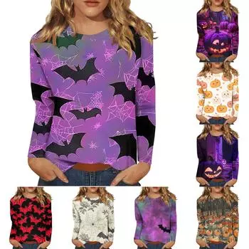 Женская модная повседневная футболка с круглым вырезом и длинным рукавом с принтом, топ XXXXL фиолетовый