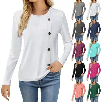 Женская модная повседневная футболка с круглым вырезом и длинным рукавом с принтом, женская футболка L чёрный