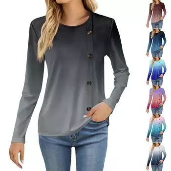 Женская модная повседневная футболка с круглым вырезом и длинным рукавом с принтом, женская футболка L кофейный