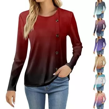 Женская модная повседневная футболка с круглым вырезом и длинным рукавом с принтом, женская футболка L хаки