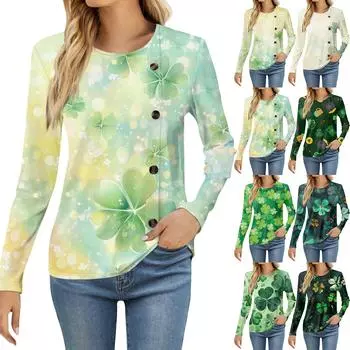 Женская модная повседневная футболка с круглым вырезом и длинным рукавом с принтом, женская футболка L армия зеленый