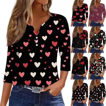 Женская модная повседневная футболка с круглым вырезом и рукавом три четверти с принтом, топ L чёрный