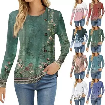 Женская модная повседневная футболка с круглым вырезом и длинным рукавом с принтом, женская футболка XL розовый