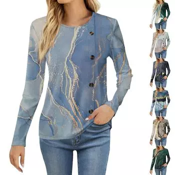 Женская модная повседневная футболка с круглым вырезом и длинным рукавом с принтом, женская футболка XXL