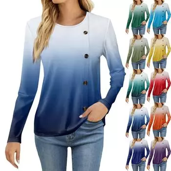 Женская модная повседневная футболка с круглым вырезом и длинным рукавом с принтом, женская футболка L армия зеленый