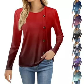 Женская модная повседневная футболка с круглым вырезом и длинным рукавом с принтом, женская футболка M синий