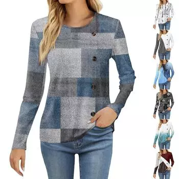 Женская модная повседневная футболка с круглым вырезом и длинным рукавом с принтом, женская футболка XXXL