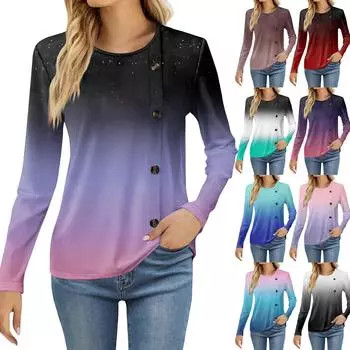 Женская модная повседневная футболка с круглым вырезом и длинным рукавом с принтом, женская футболка M кофейный