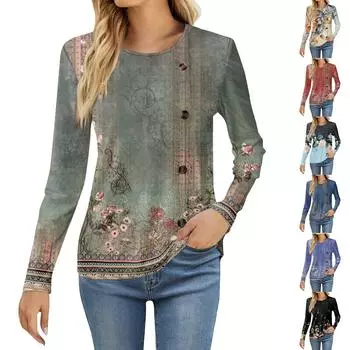 Женская модная повседневная футболка с круглым вырезом и длинным рукавом с принтом, женская футболка L чёрный