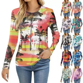 Женская модная повседневная футболка с круглым вырезом и длинным рукавом с принтом, женская футболка M розовый