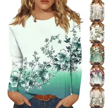 Женская модная повседневная футболка с круглым вырезом и длинным рукавом с принтом, топ L армия зеленый