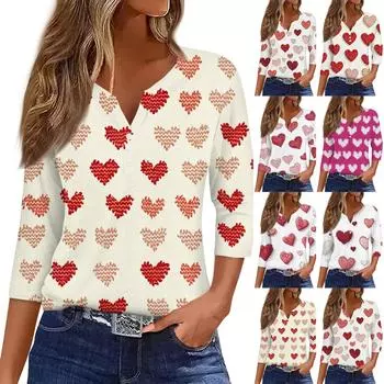 Женская модная повседневная футболка с круглым вырезом и рукавом три четверти с принтом, топ XXXL