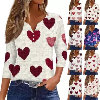 Женская модная повседневная футболка с круглым вырезом и рукавом три четверти с принтом, топ XXL