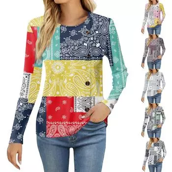 Женская модная повседневная футболка с круглым вырезом и длинным рукавом с принтом, женская футболка M