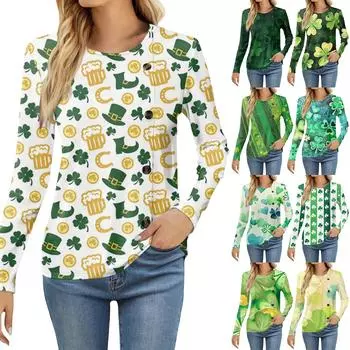 Женская модная повседневная футболка с круглым вырезом и длинным рукавом с принтом, женская футболка L
