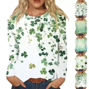 Женская модная повседневная футболка с круглым вырезом и длинными рукавами с принтом XXL