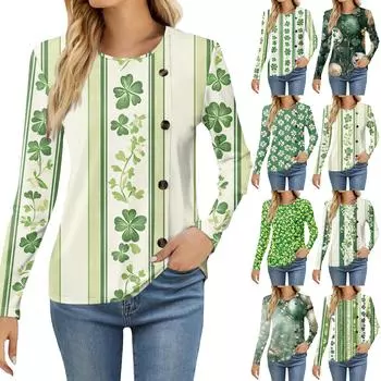 Женская модная повседневная футболка с круглым вырезом и длинным рукавом с принтом, женская футболка S