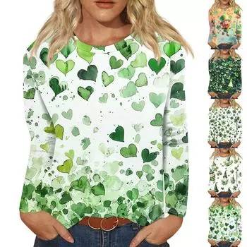 Женская модная повседневная футболка с круглым вырезом и длинными рукавами с принтом XXXXXL оранжевый