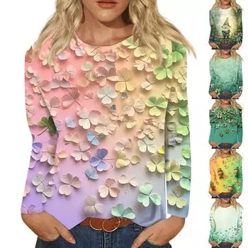 Женская модная повседневная футболка с круглым вырезом и длинными рукавами с принтом XXXXXL