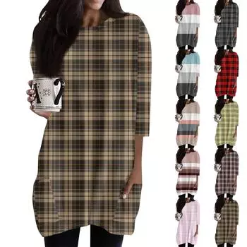 Женская модная повседневная футболка с круглым вырезом и принтом, рукавом 3/4, двойным карманом L коричневый