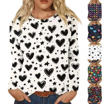 Женская модная повседневная футболка с круглым вырезом и длинным рукавом, топ с принтом «День Святого Валентина и любовь» XXXXL белый