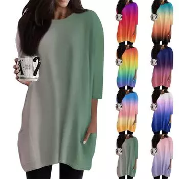 Женская модная повседневная футболка с круглым вырезом и принтом, рукавом 3/4, двойным карманом L бежевый