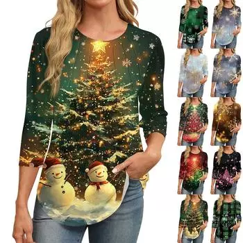 Женская модная повседневная футболка с круглым вырезом и рукавом семь четвертей в стиле ретро с принтом, плиссированная футболка S розовый