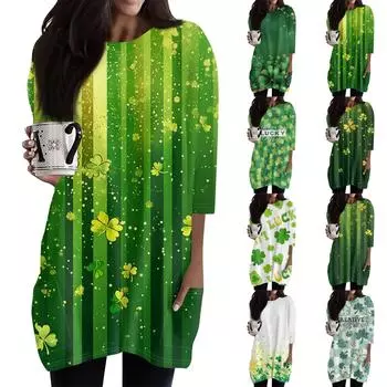 Женская модная повседневная футболка с круглым вырезом и принтом, рукавом 3/4, двойным карманом M