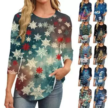 Женская модная повседневная футболка с круглым вырезом и рукавом семь четвертей в стиле ретро с принтом, плиссированная футболка L