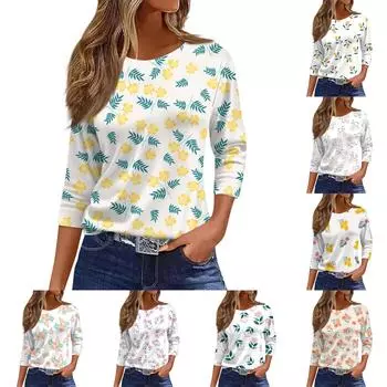 Женская модная повседневная футболка с круглым вырезом и рукавом 3/4, винтажная футболка с принтом, топ XXXL