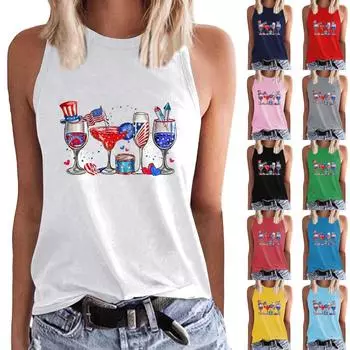 Женская модная повседневная футболка с круглым вырезом без рукавов с принтом, жилет, топ M жёлтый