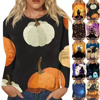 Женская модная повседневная футболка с круглым вырезом и длинным рукавом с принтом, топ XXXL золотой