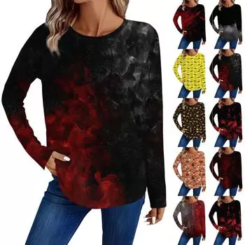 Женская модная повседневная футболка с круглым вырезом и длинным рукавом с принтом на Хэллоуин S шафрановый