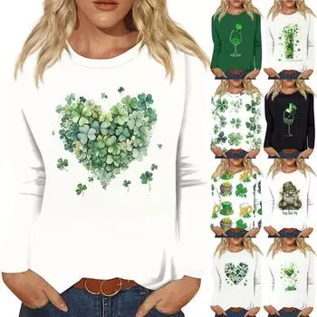 Женская модная повседневная футболка с круглым вырезом и длинными рукавами с принтом XL