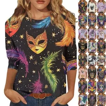 Женская модная повседневная футболка с круглым вырезом и принтом ко Дню святого Валентина, семь рукавов XXXL оранжевый