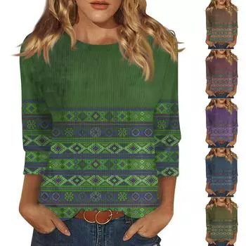 Женская модная повседневная футболка с круглым вырезом и рукавом три четверти с принтом, топ L чёрный