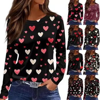 Женская модная повседневная футболка с круглым вырезом и принтом ко Дню святого Валентина L красный