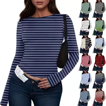 Женская модная повседневная футболка с круглым вырезом и длинным рукавом с принтом L бежевый