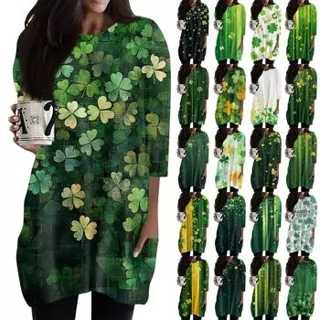 Женская модная повседневная футболка с круглым вырезом и принтом, рукавом 3/4, двойным карманом XXL