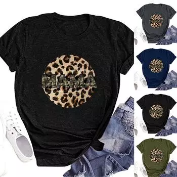 Женская модная повседневная футболка с круглым вырезом и короткими рукавами ко Дню матери MAMA XXL армия зеленый