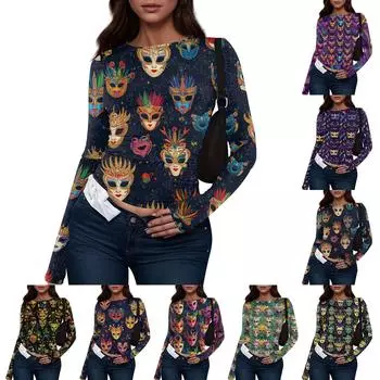 Женская модная повседневная футболка с круглым вырезом и длинным рукавом в стиле ретро S