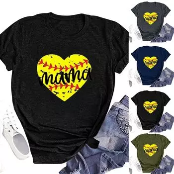 Женская модная повседневная футболка с круглым вырезом и короткими рукавами ко Дню матери MAMA L армия зеленый