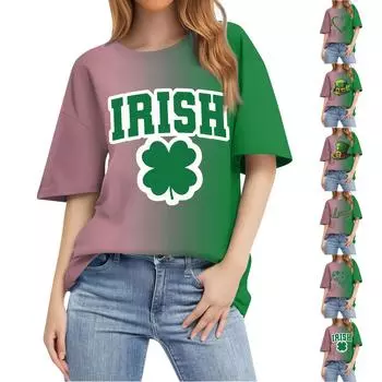 Женская модная повседневная футболка с круглым вырезом и коротким рукавом с принтом, топ L