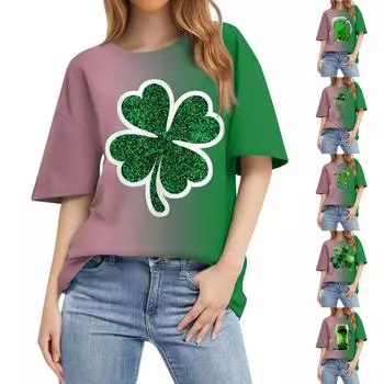 Женская модная повседневная футболка с круглым вырезом и коротким рукавом с принтом, топ L