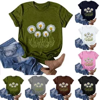 Женская модная повседневная футболка с круглым вырезом и принтом, пуловер с короткими рукавами, топ L армия зеленый